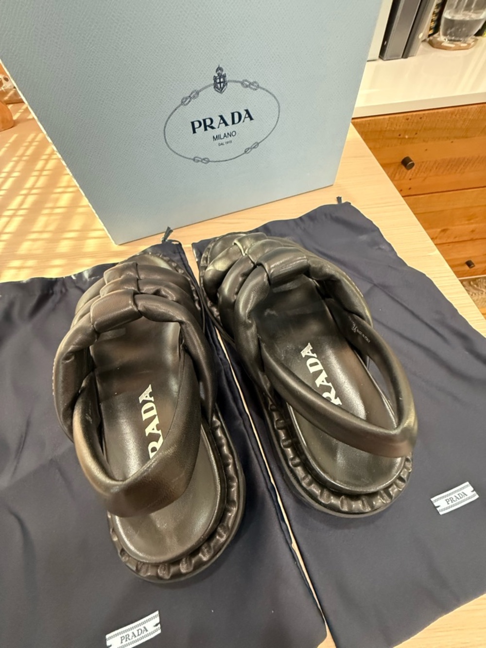 Authentic Prada Black Padded Leather Knot Slingback Sandals - Picture 2 of 8